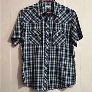 Wrangler Men's Black and White Checkered Shirt, pearl button Front Snaps Size L